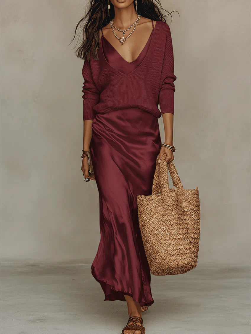 LILY | Abito Midi Satinato con Maglione Incluso