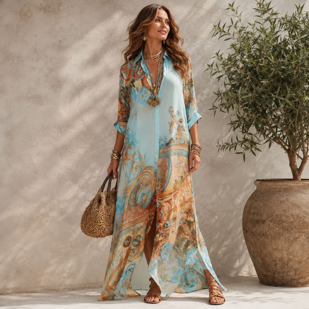 Ria | Abito lungo elegante e fluido con stampa