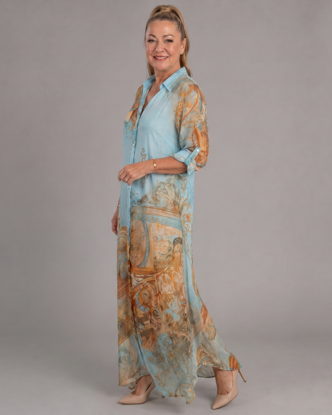 Ria | Abito lungo elegante e fluido con stampa