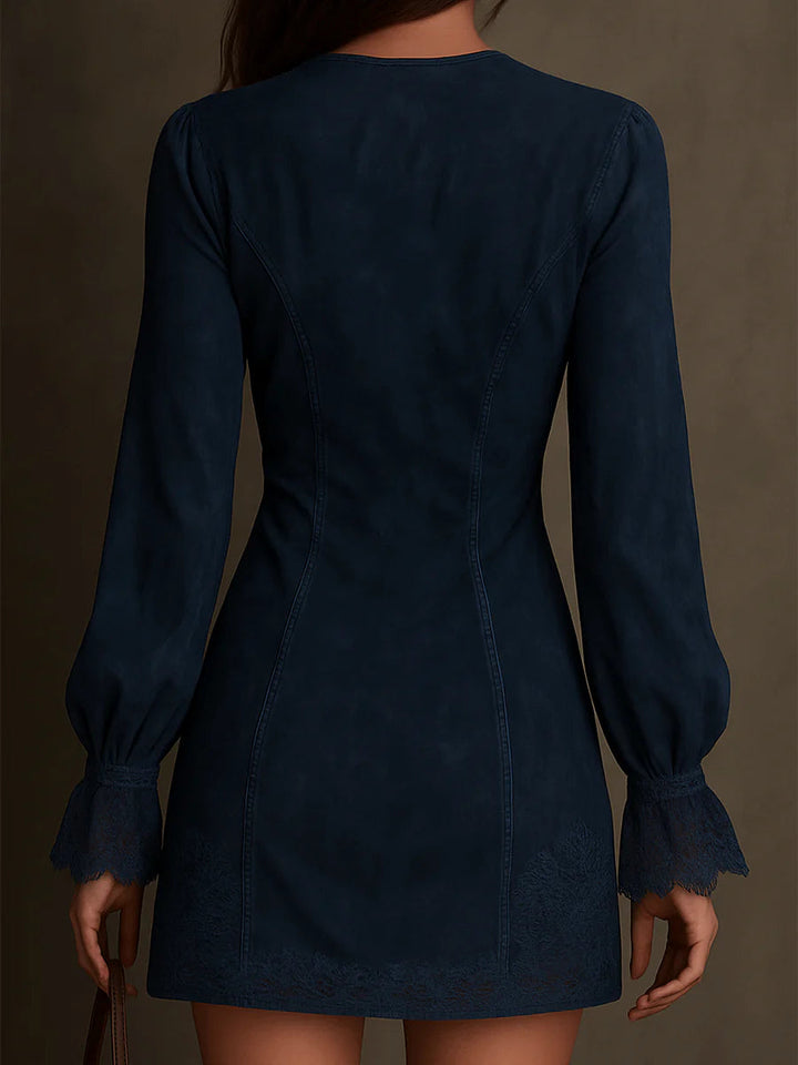 Ginevra | Abito Mini in Velluto Blu Vintage con Pizzo