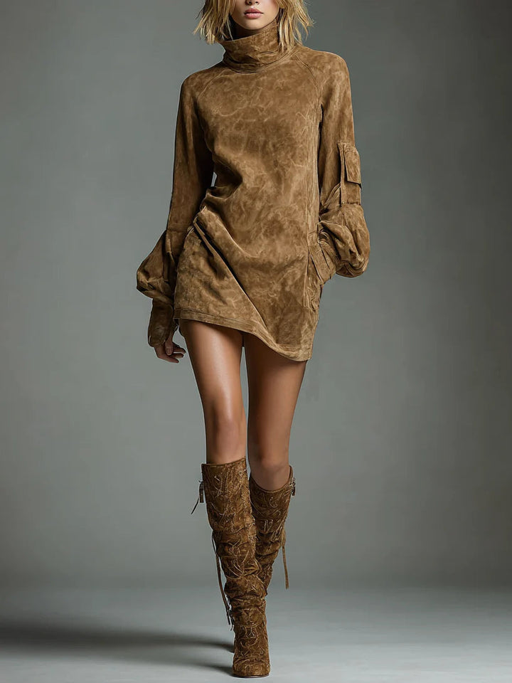 Livia | Minidress oversize in camoscio con colletto alto