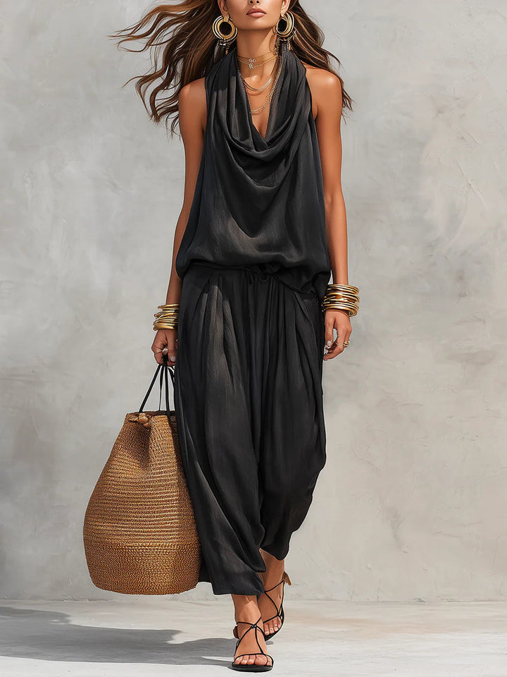 Wendy | Completo elegante con top drappeggiato e pantaloni ampi