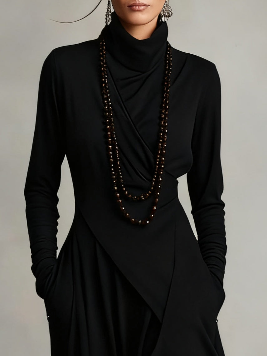 Aurelia | Vestito maxi plissettato asimmetrico con colletto alto