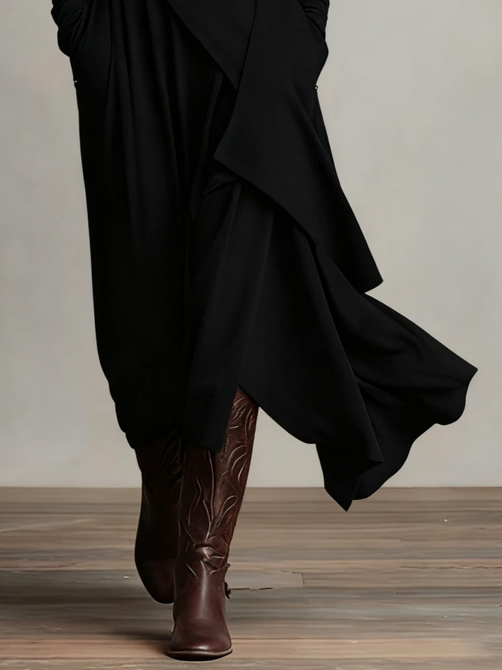Aurelia | Vestito maxi plissettato asimmetrico con colletto alto