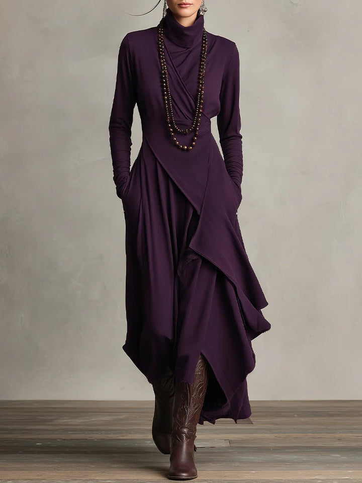 Aurelia | Vestito maxi plissettato asimmetrico con colletto alto