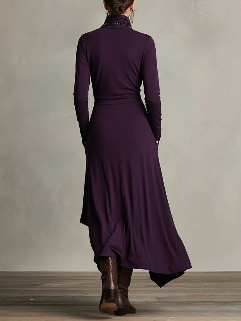 Aurelia | Vestito maxi plissettato asimmetrico con colletto alto