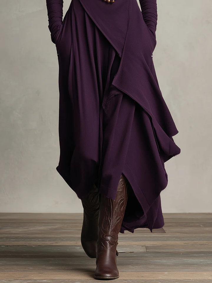 Aurelia | Vestito maxi plissettato asimmetrico con colletto alto