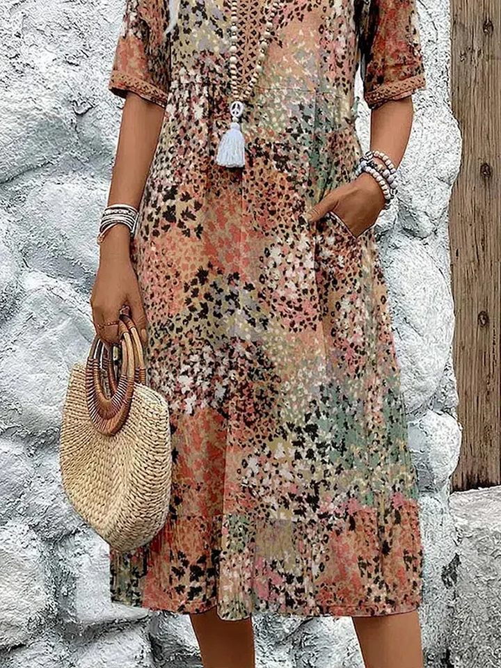 Sofia | Elegante Vestito Midi Floreale con Copertura per Pancia