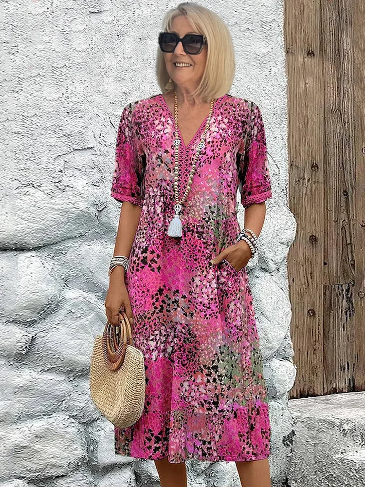 Sofia | Elegante Vestito Midi Floreale con Copertura per Pancia