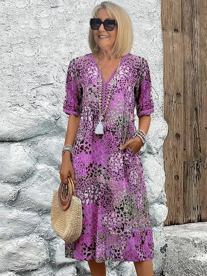 Sofia | Elegante Vestito Midi Floreale con Copertura per Pancia