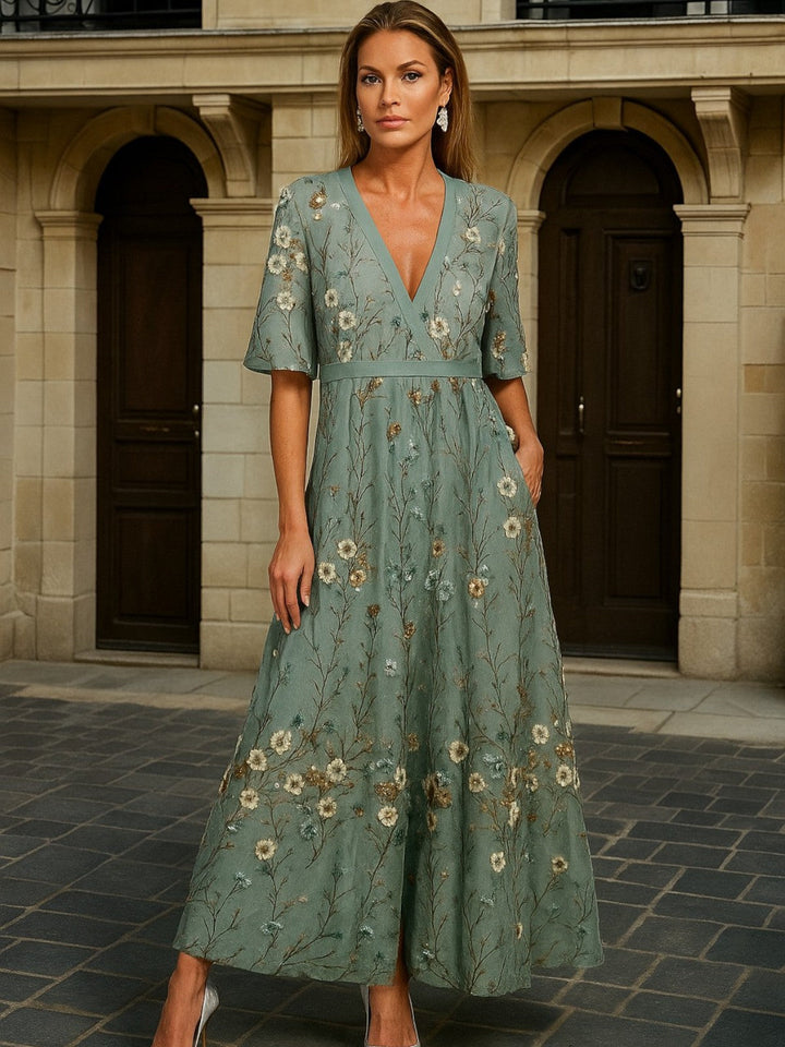 Hazel - Elegante Vestito Boho con Scollatura a V e Cintura
