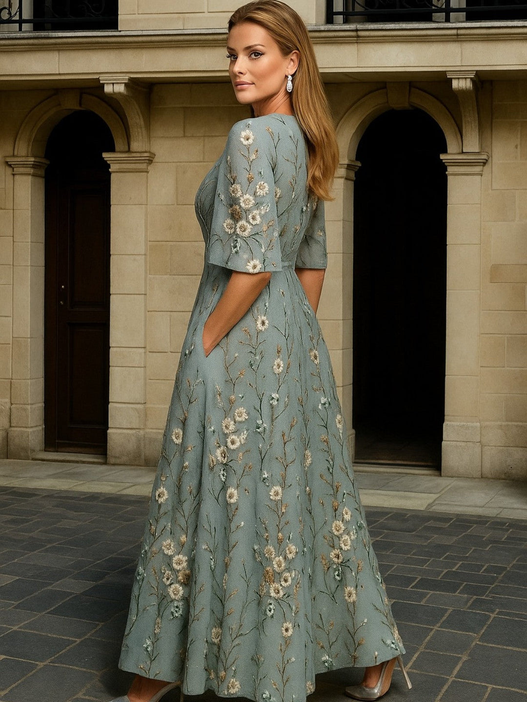 Hazel - Elegante Vestito Boho con Scollatura a V e Cintura