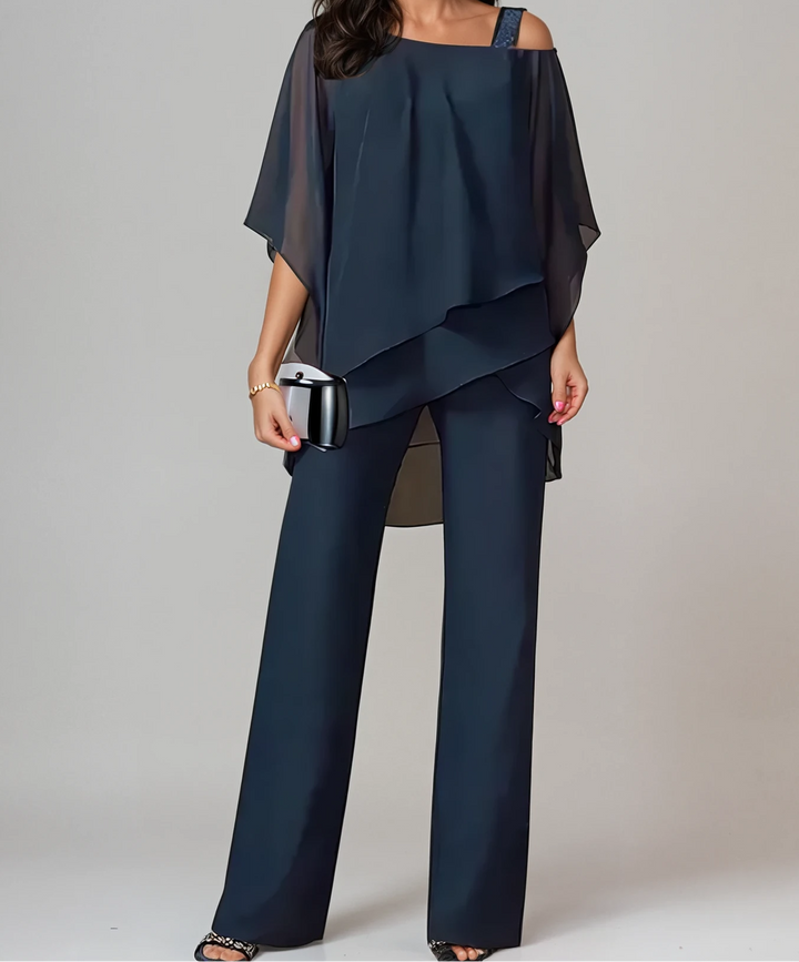 Jinny | Completo con top asimmetrico e pantaloni ampi