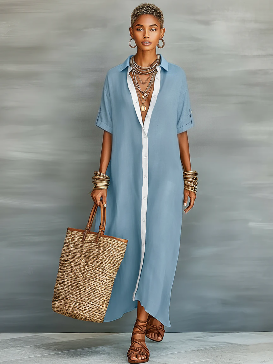 Jenna | Abito chemisier maxi con colletto e bottoni