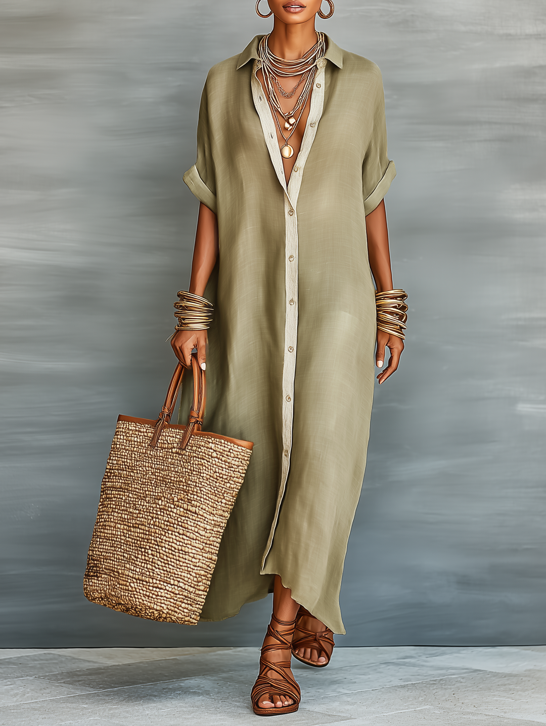 Jenna | Abito chemisier maxi con colletto e bottoni