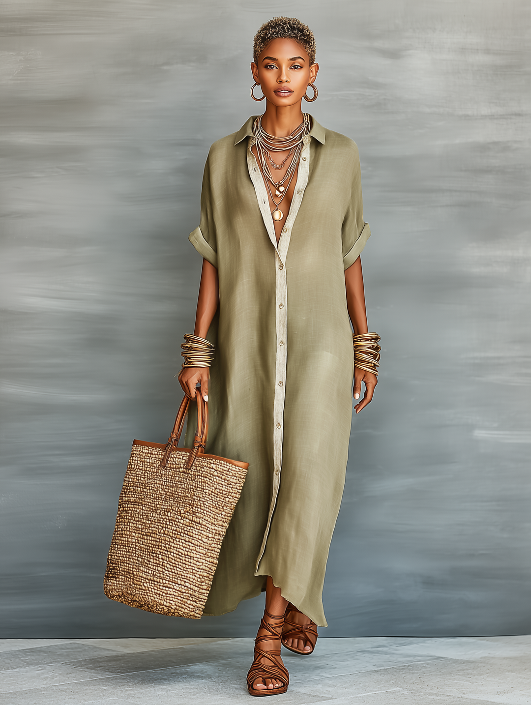 Jenna | Abito chemisier maxi con colletto e bottoni