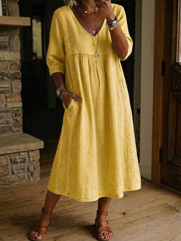 Sierra | Abito in lino e cotone con dettagli in pizzo e patchwork