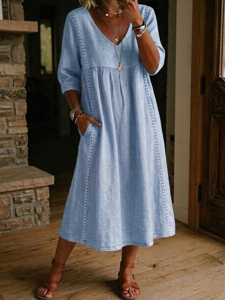 Sierra | Abito in lino e cotone con dettagli in pizzo e patchwork