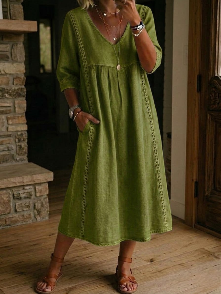 Sierra | Abito in lino e cotone con dettagli in pizzo e patchwork