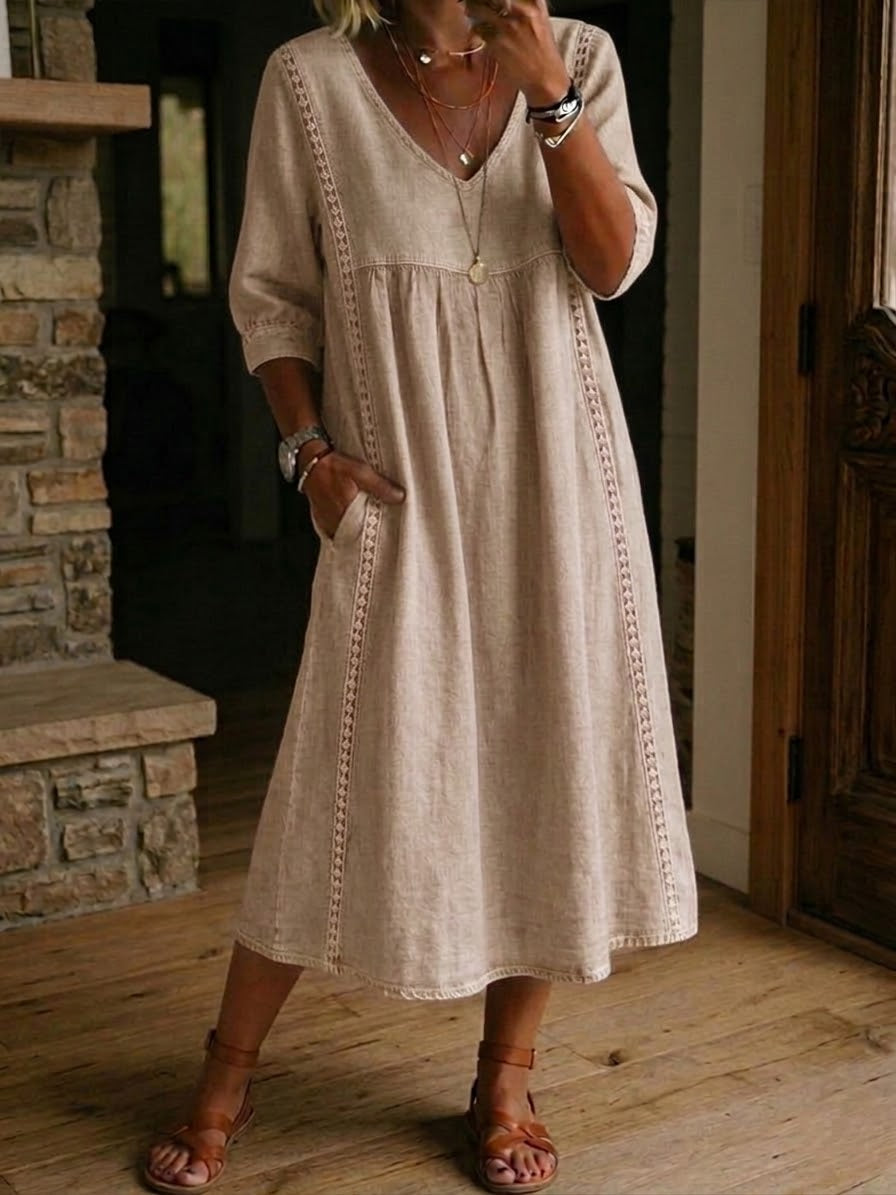 Sierra | Abito in lino e cotone con dettagli in pizzo e patchwork