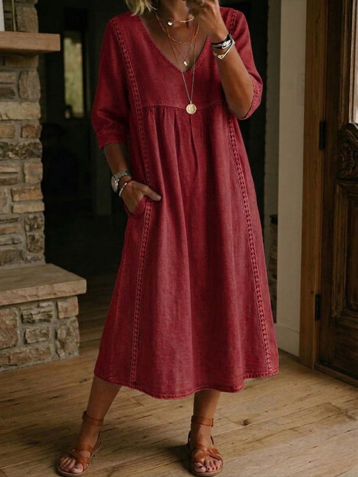 Sierra | Abito in lino e cotone con dettagli in pizzo e patchwork