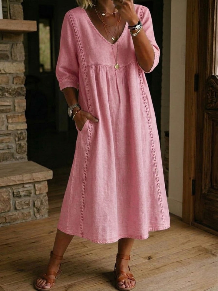 Sierra | Abito in lino e cotone con dettagli in pizzo e patchwork