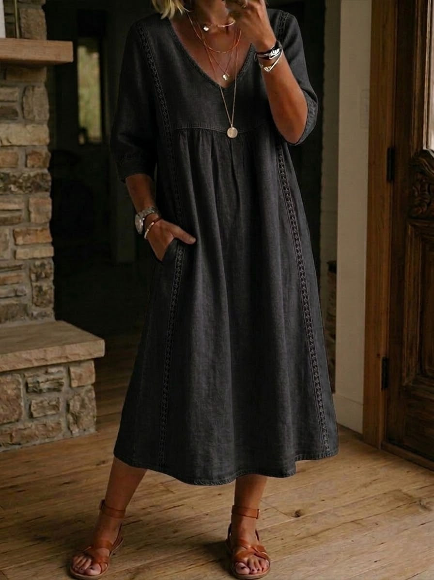 Sierra | Abito in lino e cotone con dettagli in pizzo e patchwork