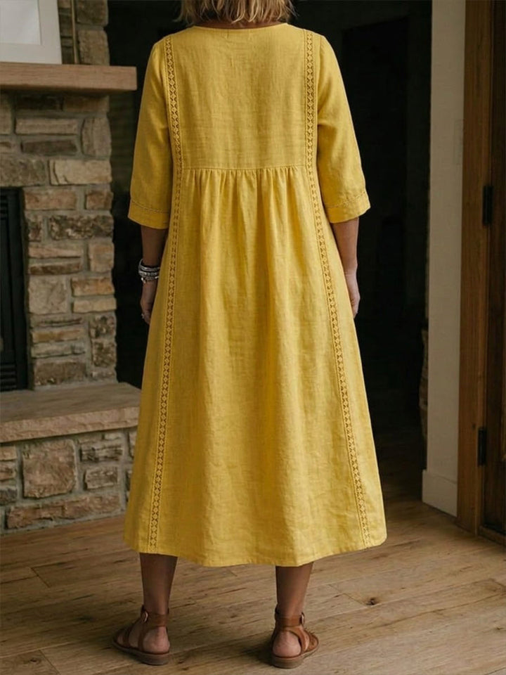 Sierra | Abito in lino e cotone con dettagli in pizzo e patchwork